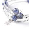 Natural Blue Spot Jasper Round Beaded Wrap Bangle BJEW-TA00034-01-4