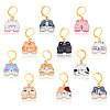 12Pcs 12 Styles Cat Shape Alloy Pendant Locking Stitch Markers with Brass Leverback Findings Clasps Stitch Marker HJEW-PH02053-1