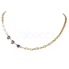 2Pcs 2 Colors Round White Shell Pearl & Heart 304 Stainless Steel Glass Link Chain Necklaces for Women NJEW-JN05594-4