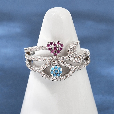 Brass Micro Pave Cubic Zirconia Finger Rings for Women RJEW-C129-05P-1