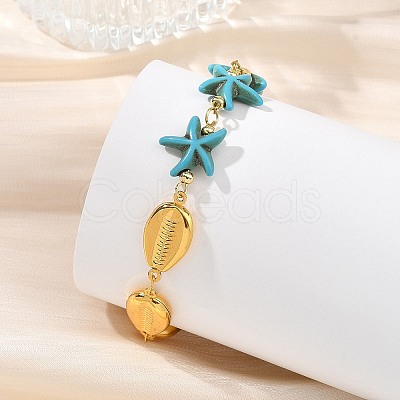 2Pcs 2 Styles 304 Stainless Steel & Synthetic Turquoise Link Chain Bracelets for Women BJEW-JB13870-1