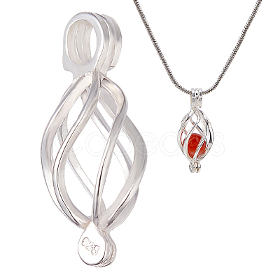 1Pc 925 Sterling Silver Bead Cage Pendants STER-HS0001-21-1