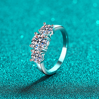 Rhodium Plated 925 Sterling Silver Pave 8.2x4.9mm Moissanite Finger Rings WG3C802-13-1