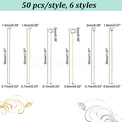 300Pcs 6 Styles 304 Stainless Steel Head Pins & Eye Pins Sets STAS-PH0004-88-1