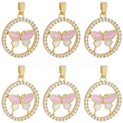 6Pcs Brass Micro Pave Cubic Zirconia Enamel Pendants KK-BBC0020-66-1