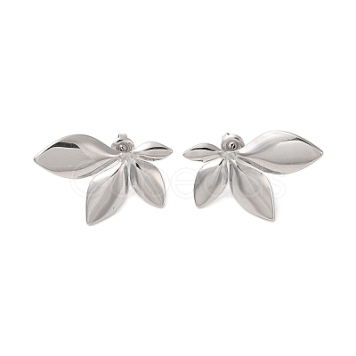Non-Tarnish Leaf 304 Stainless Steel Stud Earrings for Women EJEW-L272-034P-04-1
