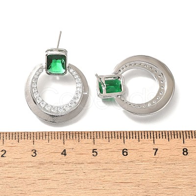 Brass Cubic Zirconia & Glass Stud Earrings EJEW-M048-01P-1