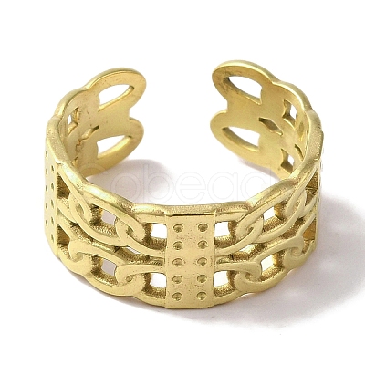 PVD Vacuum Plating 201 Stainless Steel Double Curb Chain Open Cuff Rings for Women RJEW-C092-02G-1