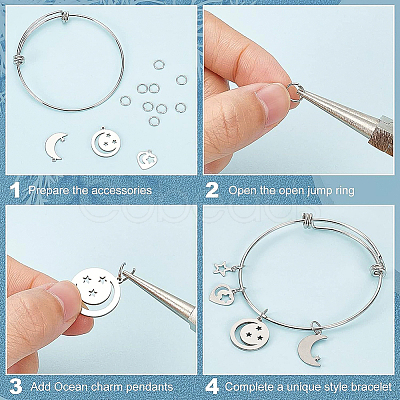 BENECREAT DIY Moon & Star Charm Bangle Making Kit DIY-BC0004-64-1