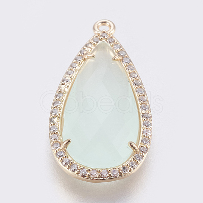 Brass Glass Pendants KK-O105-01KCG-E-1