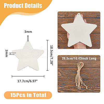 15Pcs Unfinished Wood Pendant Decorations WOOD-DC0001-25A-1