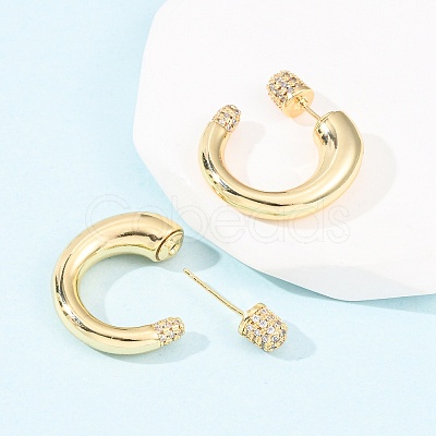 Brass Micro Pave Cubic Zirconia C-Shaped Stud Earrings EJEW-B153-05G-1