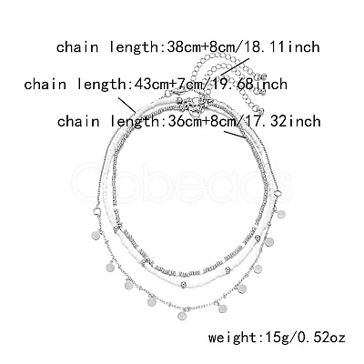 Summer Beach Alloy Coin Tassel Glass Seed Beaded 3 Layer Necklaces for Women FS-WGF3BD7-04-1