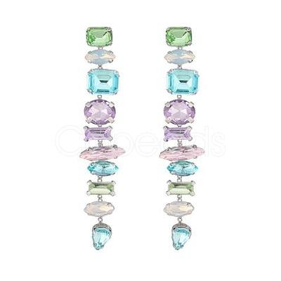 Glass Rectangle Tassel Earrings JE1112A-1