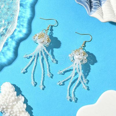 304 Stainless Steel Glass Seed Beads Jellyfish Dangle Earrings EJEW-MZ00553-03-1