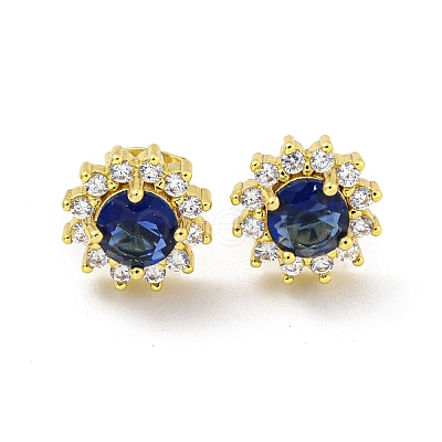 Flower Brass Micro Pave Clear Cubic Zirconia Stud Earrings EJEW-G387-04G-1