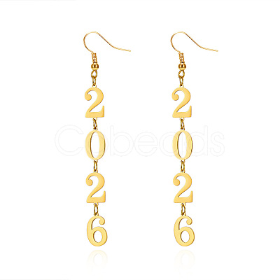 Number 2026 304 Stainless Steel Dangle Earrings FS-WGCED5C-01-1