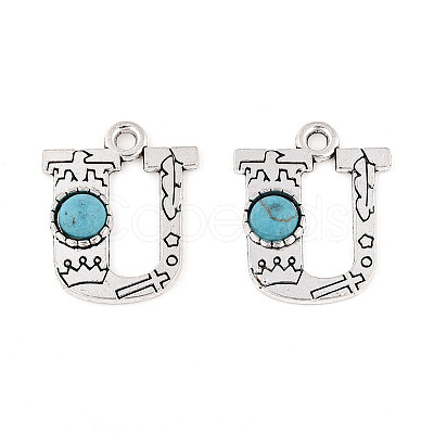 Synthetic Turquoise & Alloy Pendants PALLOY-H146-01AS-U-1
