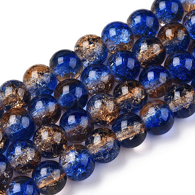Two-Tone Crackle Baking Paint Transparent Glass Beads Strands X-CCG-T004-8mm-05-1