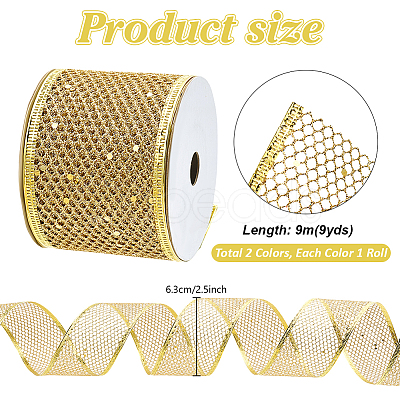 2 Rolls 2 Colors 9M Sparkle Polyester Mesh Ribbon with Paillettes OCOR-PH0005-94-1