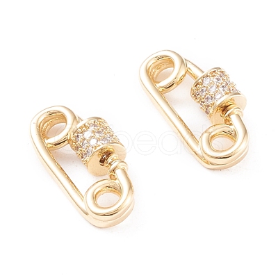 Brass Micro Pave Clear Cubic Zirconia Screw Carabiner Lock Charms X-KK-F814-38G-1