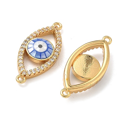 Brass Micro Pave Clear Cubic Zirconia Enamel Horse Eye Connector Charms KK-H534-02G-1