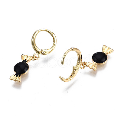 Brass Enamel Huggie Hoop Earrings EJEW-T014-19G-01-NF-1