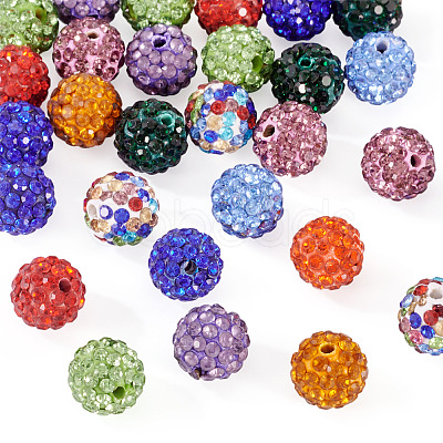 30Pcs Glass Rhinestone Clay Pave Round Beads RB-TA0001-27B-1
