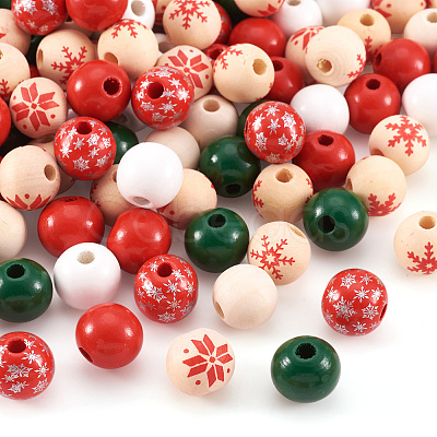 140Pcs 7 Styles Painted Natural Wood European Beads WOOD-TA0001-65-1