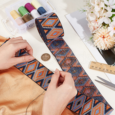 2.5Yards Rhombus Vintage Jacquard Polyester Ribbon OCOR-CY0004-48C-1