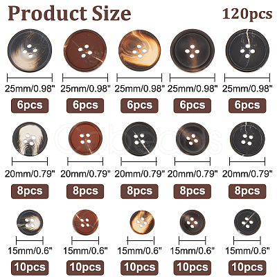 Olycraft 120Pcs 15 Styles Resin Buttons RESI-OC0001-62-1