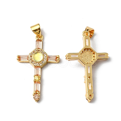 Rack Plating Brass Micro Pave Cubic Zirconia Pendants KK-P235-08G-01-1