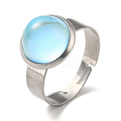 Flat Round K9 Glass Adjustable Ring RJEW-G253-01A-P-1