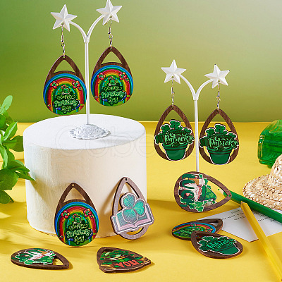 Saint Patrick's Day DIY Wood Teardrop Earring Making Kit DIY-TA0009-12-1