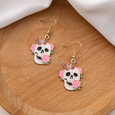 Skull with Butterfly Alloy Enamel Dangle Earrings FS-WGA34EB-04-1