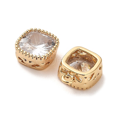 Brass Micro Pave Clear Cubic Zirconia Charms KK-B110-01G-05-1