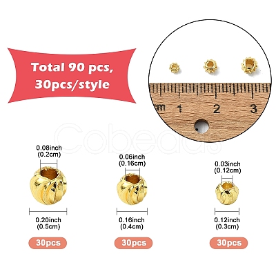 90Pcs 3 Style Brass Spacer Beads KK-YW0002-75G-1