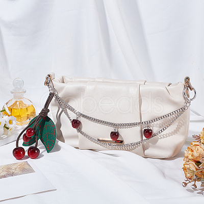 1Pc Zinc Alloy with Resin and PU Leather Dark Red Cherry Purse Decorative Chains AJEW-SC0002-99C-1