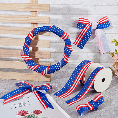 2 Rolls 2 Styles Independence Day Polyester Ribbon OCOR-NB0001-70-1