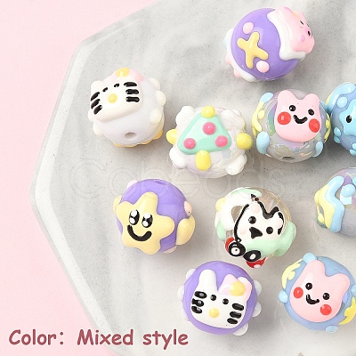 10Pcs 10 Styles Hand Painted Cartoon Opaque Acrylic with Enamel Beads MACR-YW0003-30-1