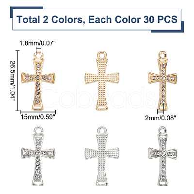 60Pcs 2 Colors Alloy with Crystal Rhinestone Pendants ALRI-UN0001-04-1