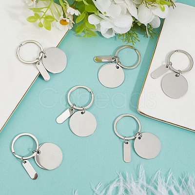 20Pcs 201 Stainless Steel Blank Pendant Keychain KEYC-SC0001-62D-1