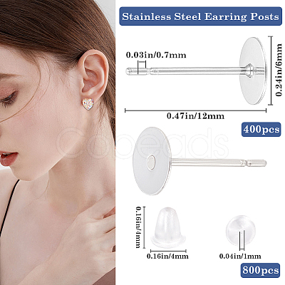 1600Pcs 2 Styles 304 Stainless Steel Flat Round Blank Peg Stud Earring Findings FIND-BBC0003-53A-1