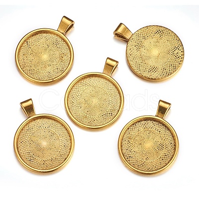 Flat Round Alloy Pendant Cabochon Settings PALLOY-A15654-AG-NF-1