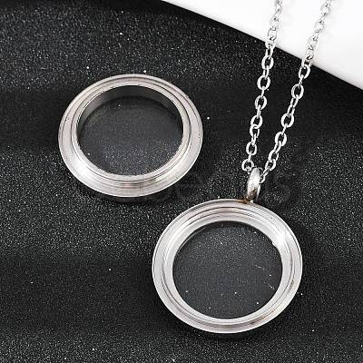 304 Stainless Steel Visible Flat Round Locket Pendant Pet Urn Ashes Necklaces LS-NJEW-S455-08P-1