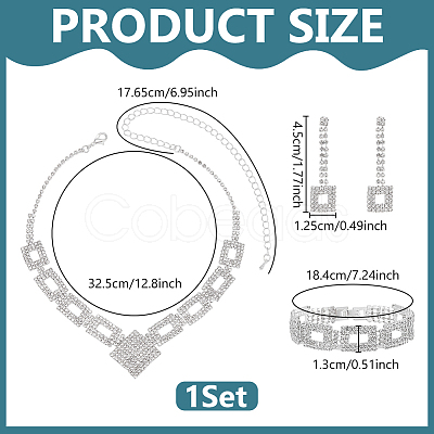 1 Bag Rhombus & Square Crystal Rhinestone Stud Earrings & Chain Necklaces & Bracelets SJEW-UN0001-26-1
