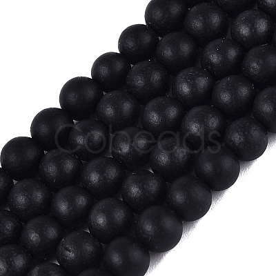 Natural Black Stone Bead Strands G-R193-01-6mm-1
