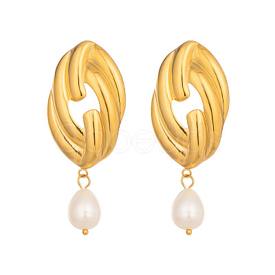 304 Stainless Steel Freshwater Pearl Dangle Stud Earrings for Women EE7584-1