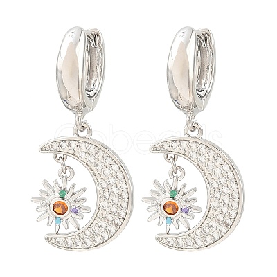 Brass Micro Pave Cubic Zirconia Hoop Dangle Earrings KK-CBA8324-05A-P-1