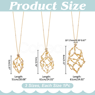 3Pcs Brass Macrame Pouch Necklaces NJEW-WR00008-1